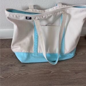 XL Lands' End Canvas boat and Tote in Cream and Aqua blue
